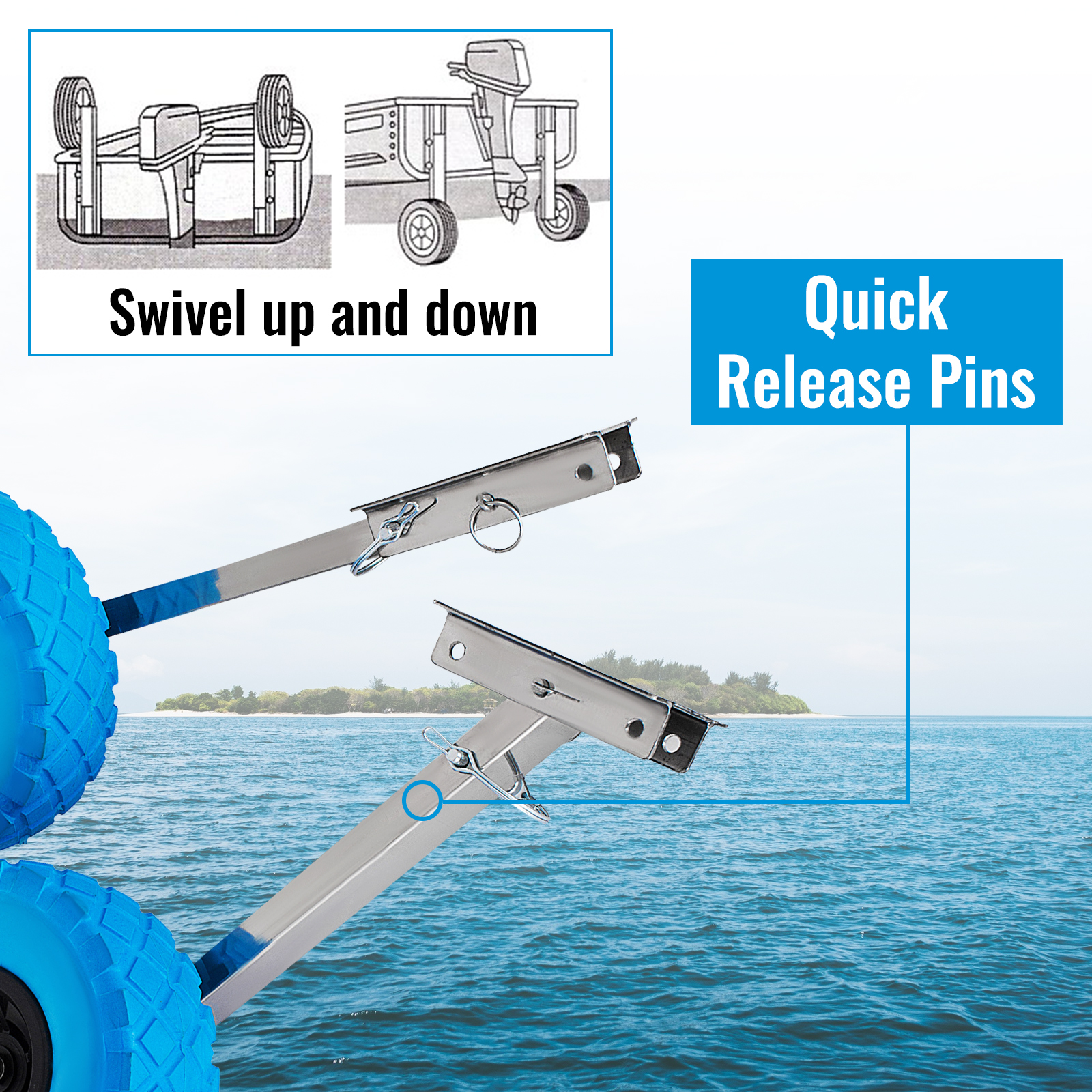 VEVOR boat transom launching wheel with swivel up/down and quick release pins.