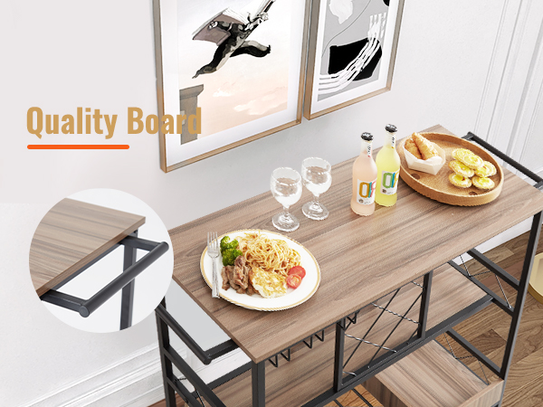 VEVOR bar cart with wooden top, displaying food and drinks, highlighted for quality board.