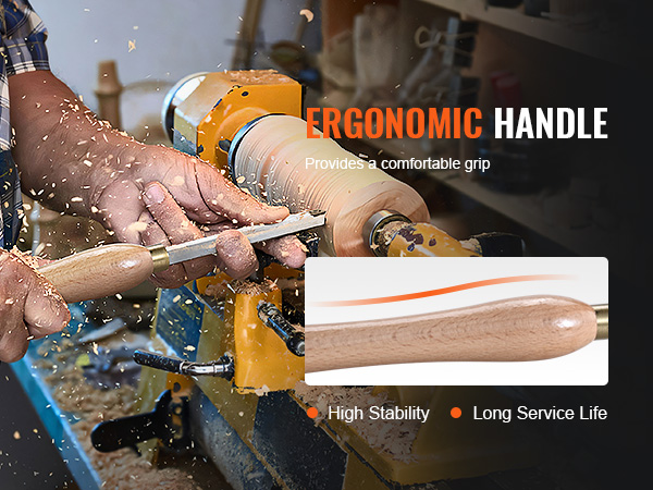 woodturning with VEVOR wood lathe chisel set, showcasing ergonomic handle and comfortable grip.