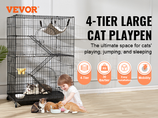 VEVOR catio 4-tier large cat playpen, a perfect play, sleep, and jump space for your cats.