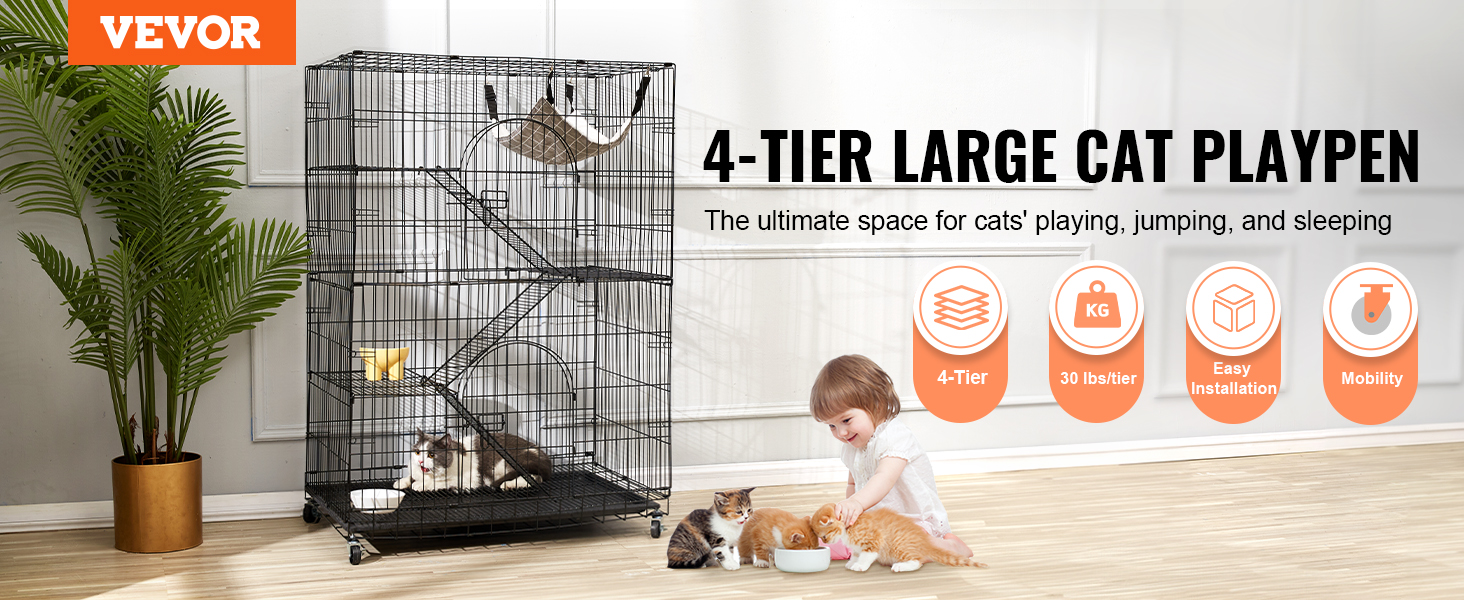 VEVOR catio 4-tier large cat playpen, a perfect play, sleep, and jump space for your cats.