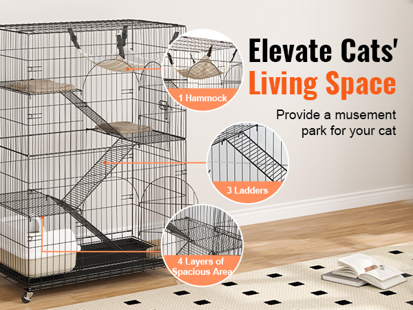 VEVOR catio with hammock, ladders, and four spacious layers in a cozy room setting.