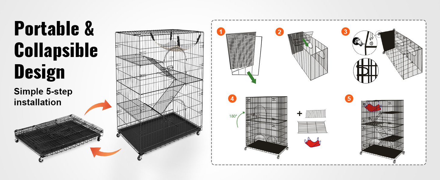 portable and collapsible VEVOR catio with simple 5-step installation guide.