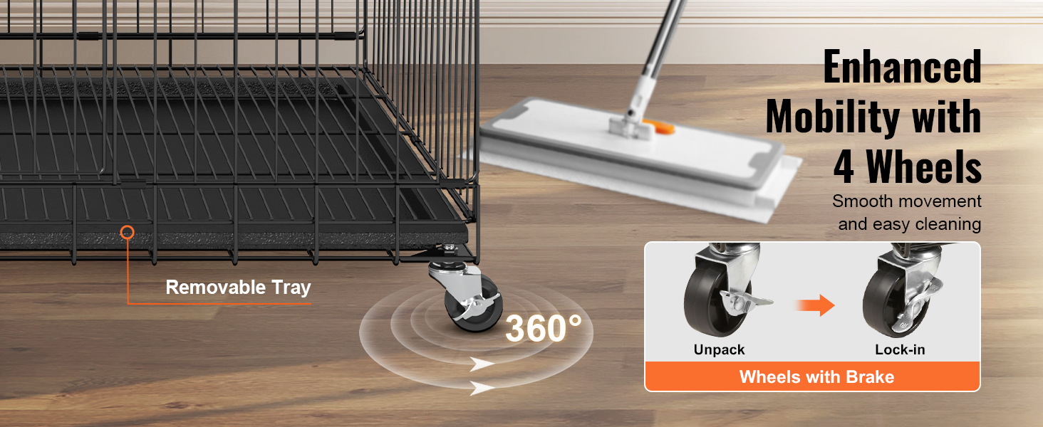 VEVOR catio with removable tray, 360-degree wheels with brakes for enhanced mobility and easy cleaning.