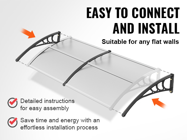 VEVOR window door awning, easy to connect and install; suitable for any flat walls.