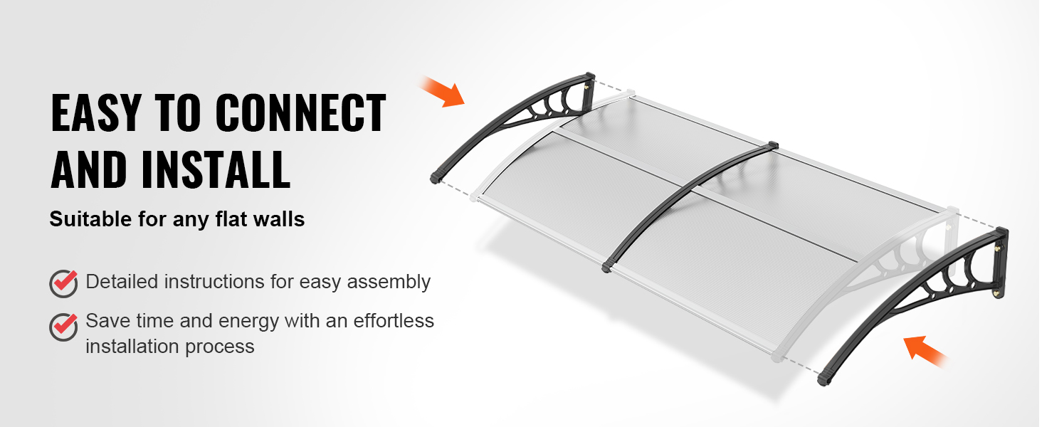 VEVOR window door awning, easy to connect and install; suitable for any flat walls.