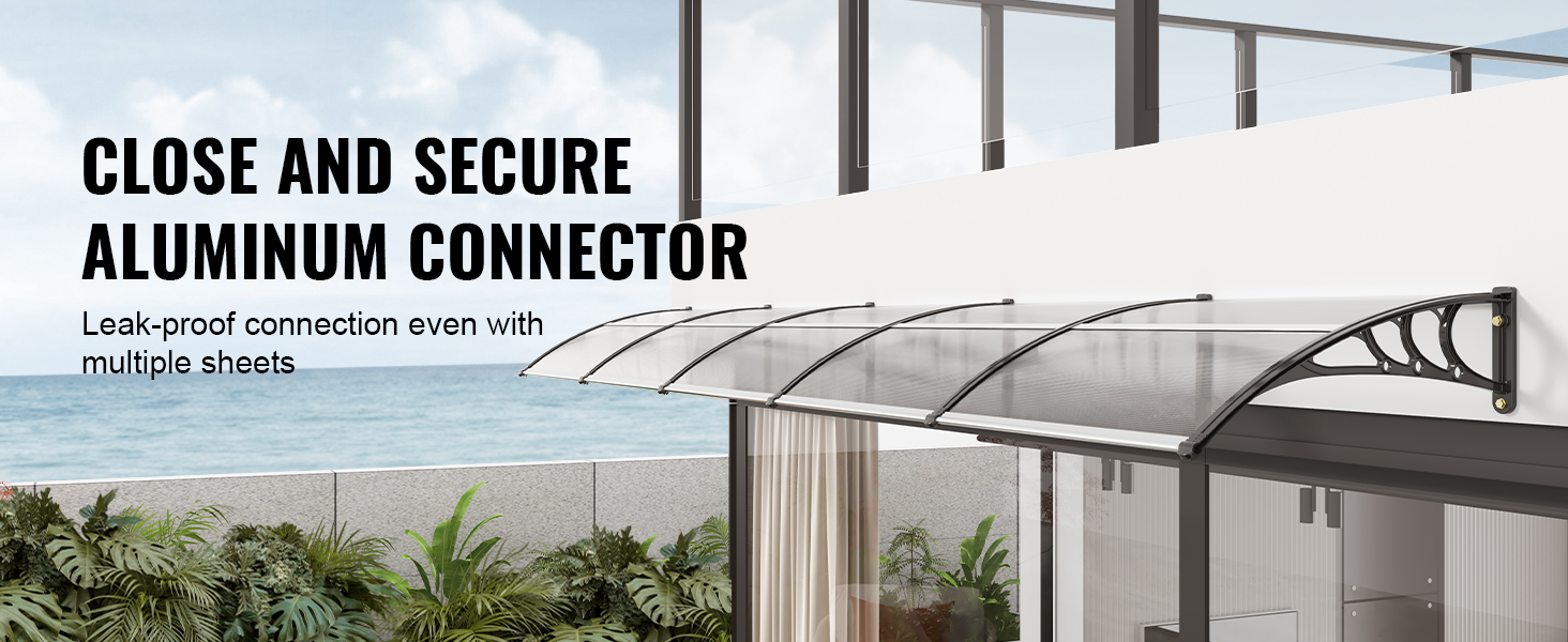 VEVOR window door awning with close and secure aluminum connector for leak-proof, durable coverage.