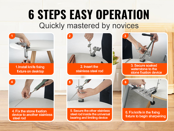 6-step guide to using the VEVOR knife sharpener kit for novices.