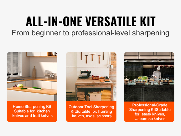 all-in-one VEVOR knife sharpener kit for kitchen, outdoor tools, and professional-grade knives.