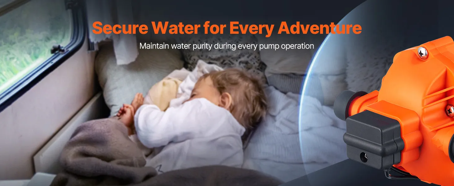 VEVOR 12v water pressure diaphragm pump ensures quiet operation, perfect for children's sleep.