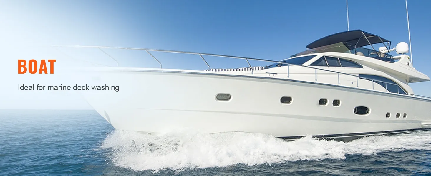 luxury yacht cruising at sea, highlighting VEVOR 12v water pressure diaphragm pump for deck washing.