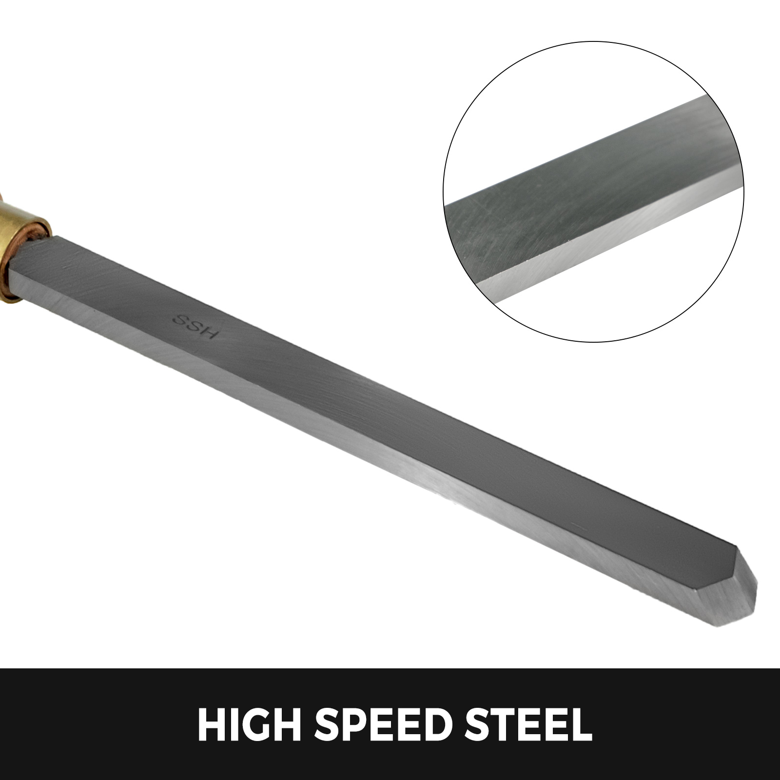 VEVOR woodworking lathe chisel set, hss blade close-up, high speed steel.