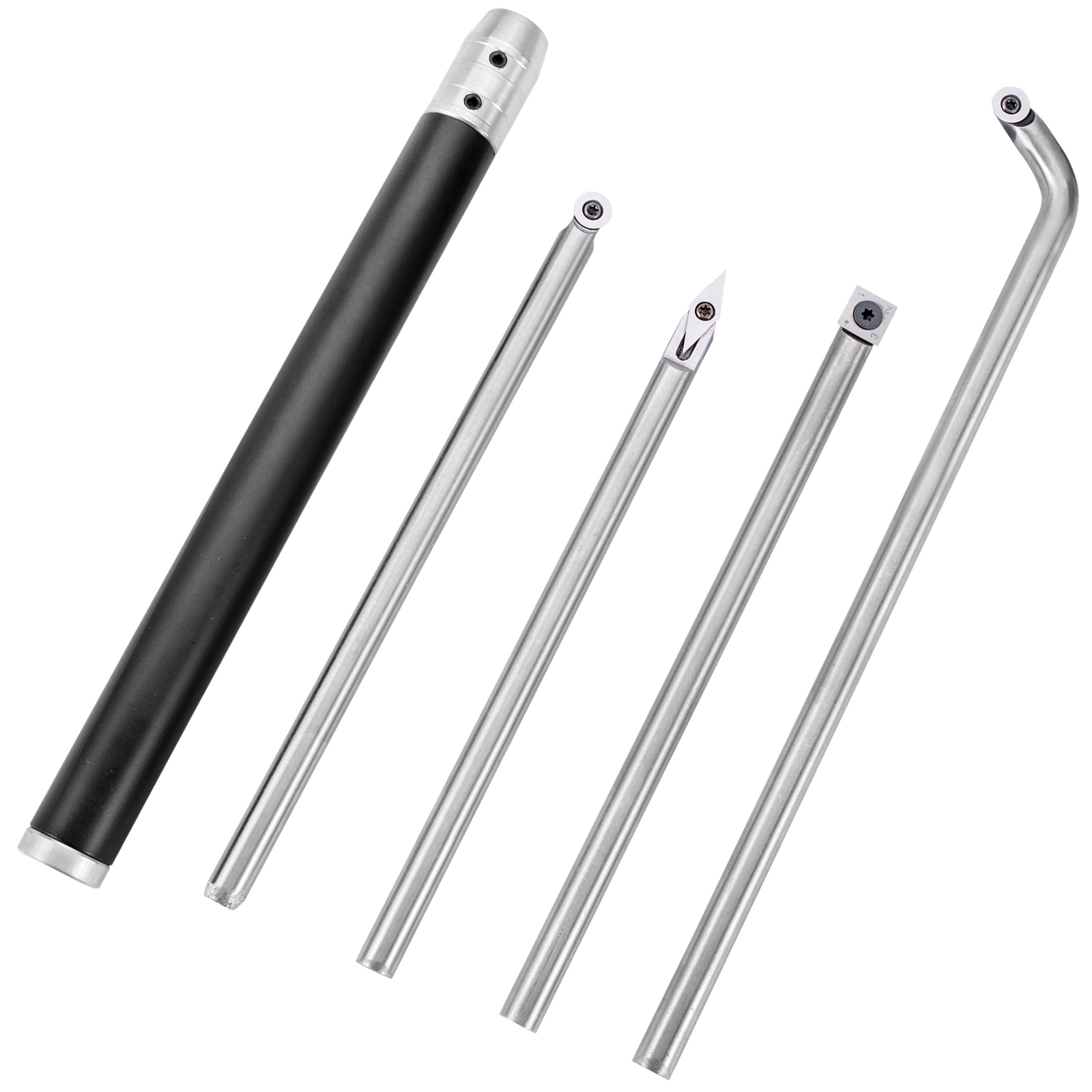 VEVOR wood turning tools set with black handle and four interchangeable tips.
