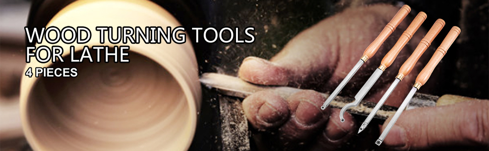 VEVOR wood turning tools for lathe, 4-piece set with wooden handles.