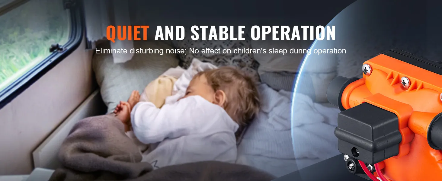 quiet and stable operation of VEVOR water diaphragm pump ensures undisturbed sleep in a cozy setting.