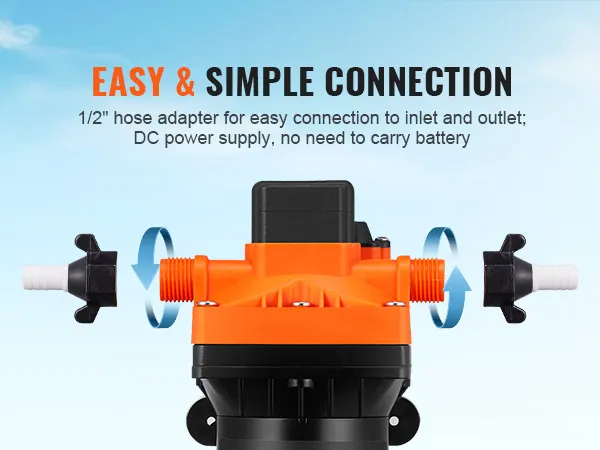 easy hose connection and dc power supply for VEVOR water diaphragm pump, no battery needed, 1/2