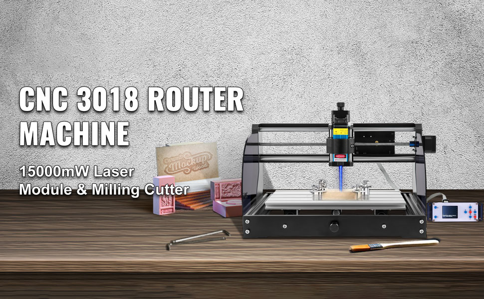 cnc 3018 router with 15000mw laser, milling cutter, and VEVOR cnc laser engraver.