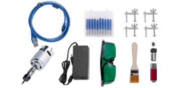 VEVOR cnc laser engraver accessories, including cable, motor, glasses, tools, and bits.