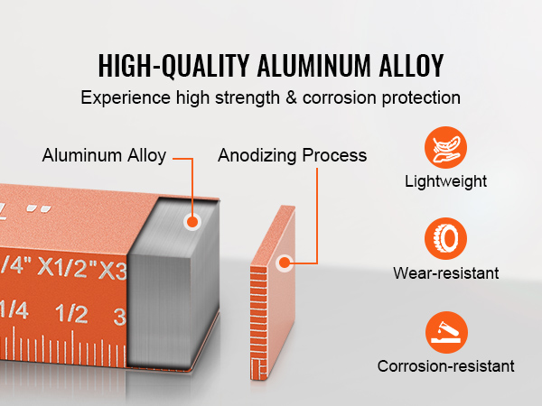 high-quality aluminum alloy ruler showcasing strength, corrosion protection, and VEVOR woodworking tools benefits.