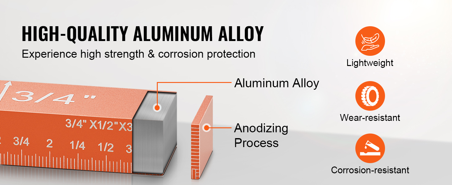 high-quality aluminum alloy ruler showcasing strength, corrosion protection, and VEVOR woodworking tools benefits.