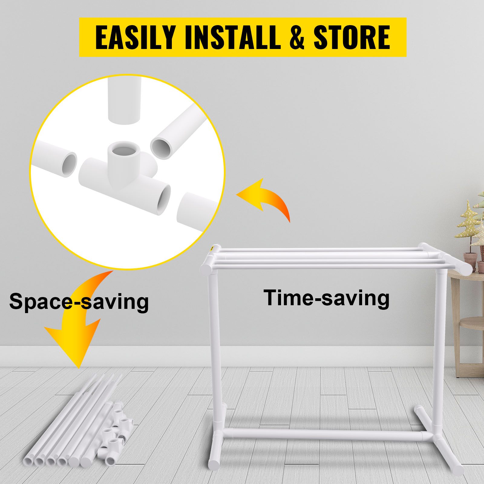 easily install and store VEVOR pool towel rack with space-saving and time-saving features.