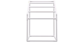 white VEVOR pool towel rack with multiple bars for hanging towels.