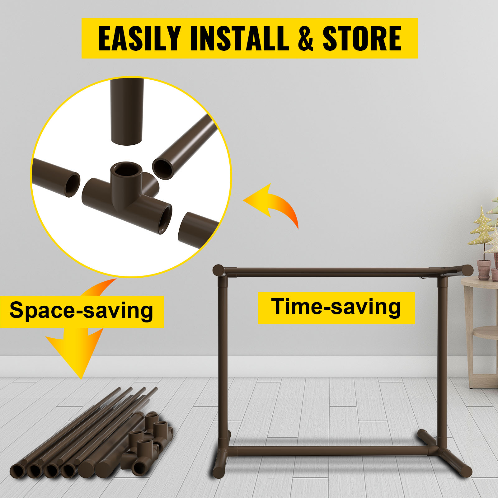 VEVOR pool towel rack with easy install and store design, space-saving components, and time-saving setup.