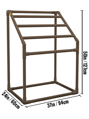 VEVOR pool towel rack, 50in height, 37in width, 24in depth, brown, multiple rods for towel hanging.