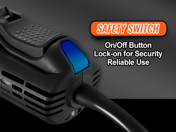 VEVOR die grinder with safety switch, lock-on feature, and a blue on/off button for reliable use.