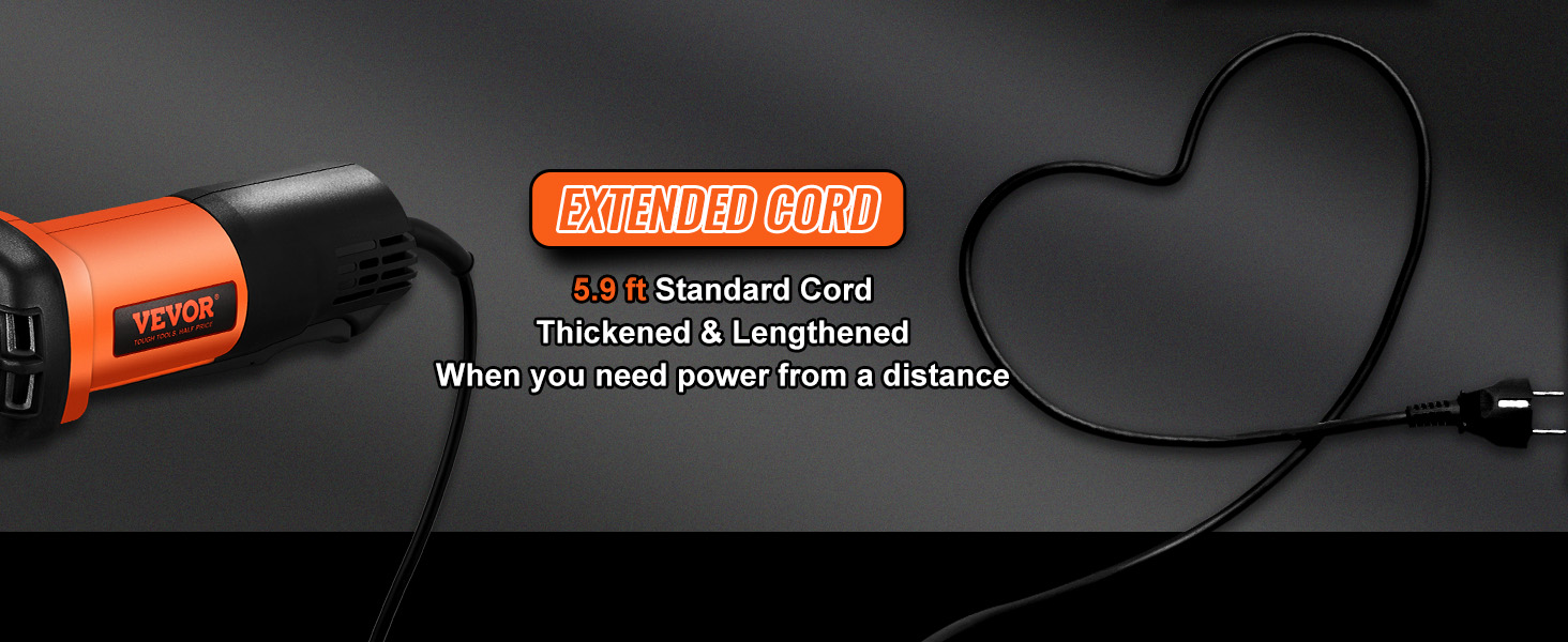 VEVOR die grinder with 5.9 ft extended cord for distant power needs, thickened and lengthened design.