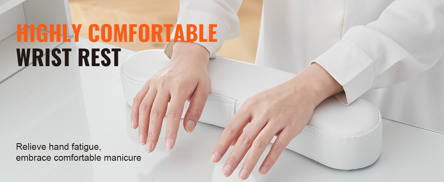 hands resting on a comfortable wrist support for the VEVOR manicure table.