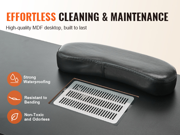 effortless cleaning and maintenance with VEVOR manicure table, high-quality mdf desktop, waterproof, and non-toxic.