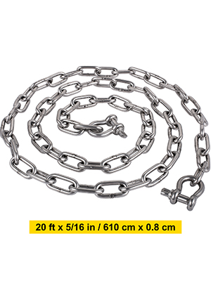 VEVOR anchor chain, 20ft x 5/16in, stainless steel with shackle.
