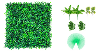 green VEVOR artificial boxwood panels with assorted foliage and installation ties.
