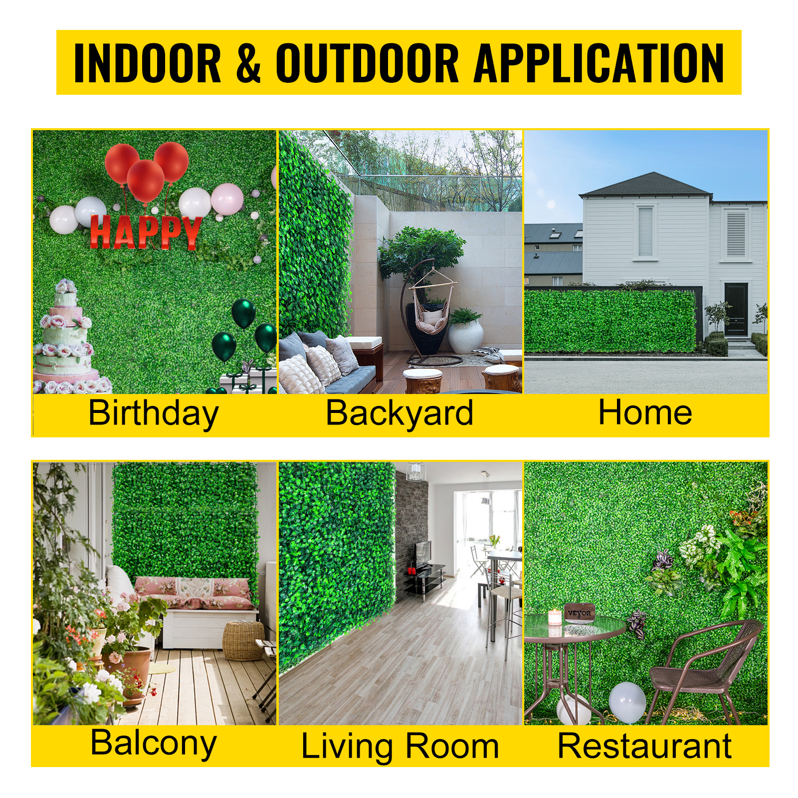 VEVOR artificial boxwood panels for indoor outdoor use: birthday, backyard, home, balcony.