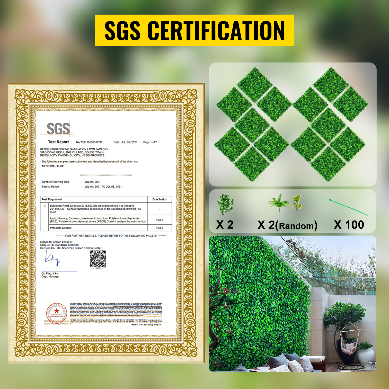 VEVOR artificial boxwood panels sgs certified, lush green wall decoration, and accessories.