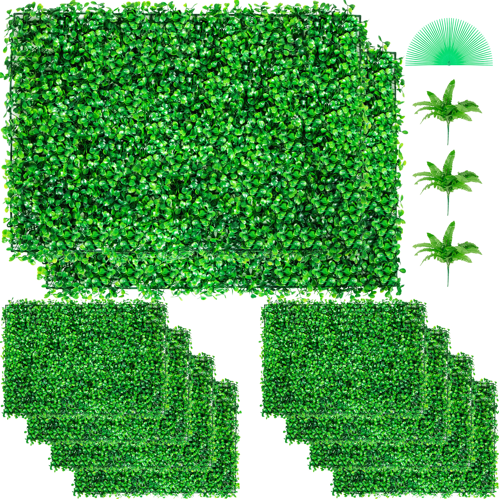 VEVOR artificial boxwood panel with additional faux greenery elements.