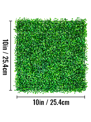 VEVOR artificial boxwood panel, 10in x 10in, vibrant green foliage.