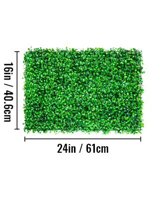green VEVOR artificial boxwood panel, 24in by 16in.