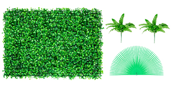 VEVOR artificial boxwood panel with additional green leaves and connectors.