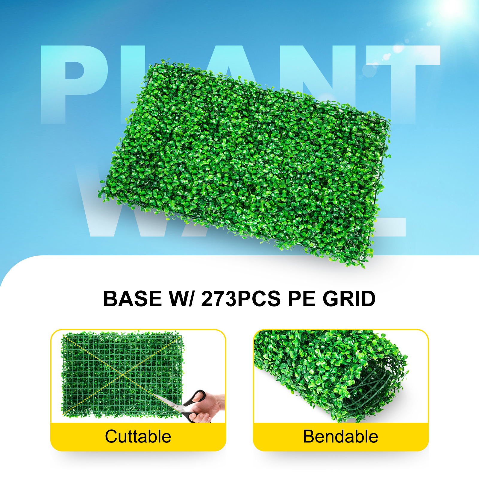 VEVOR artificial boxwood panel with 273pcs pe grid, cuttable and bendable.