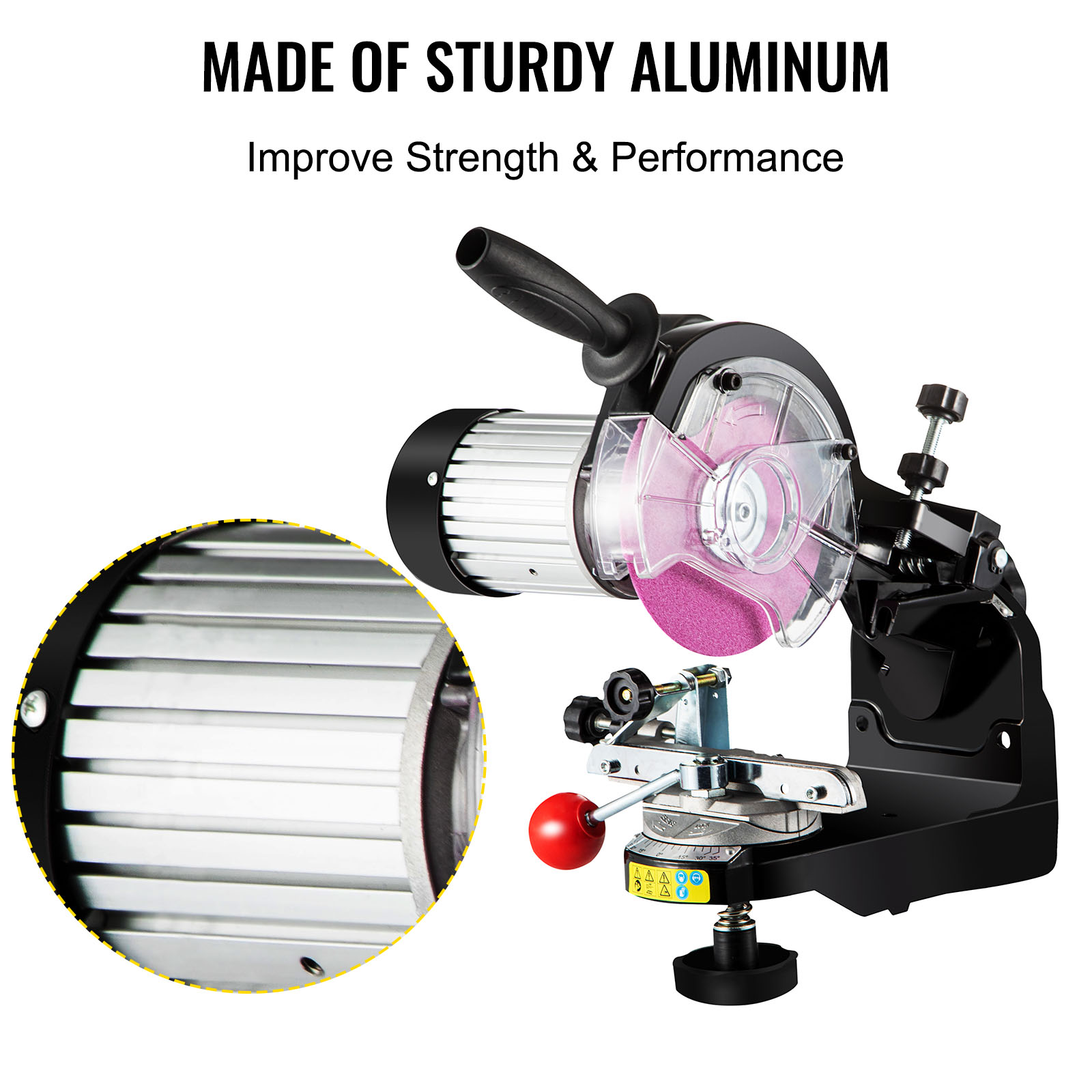 VEVOR electric chainsaw sharpener with sturdy aluminum construction for strength and performance.