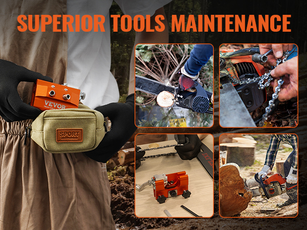 superior tools maintenance for chainsaws with VEVOR chainsaw sharpener in various outdoor setups.