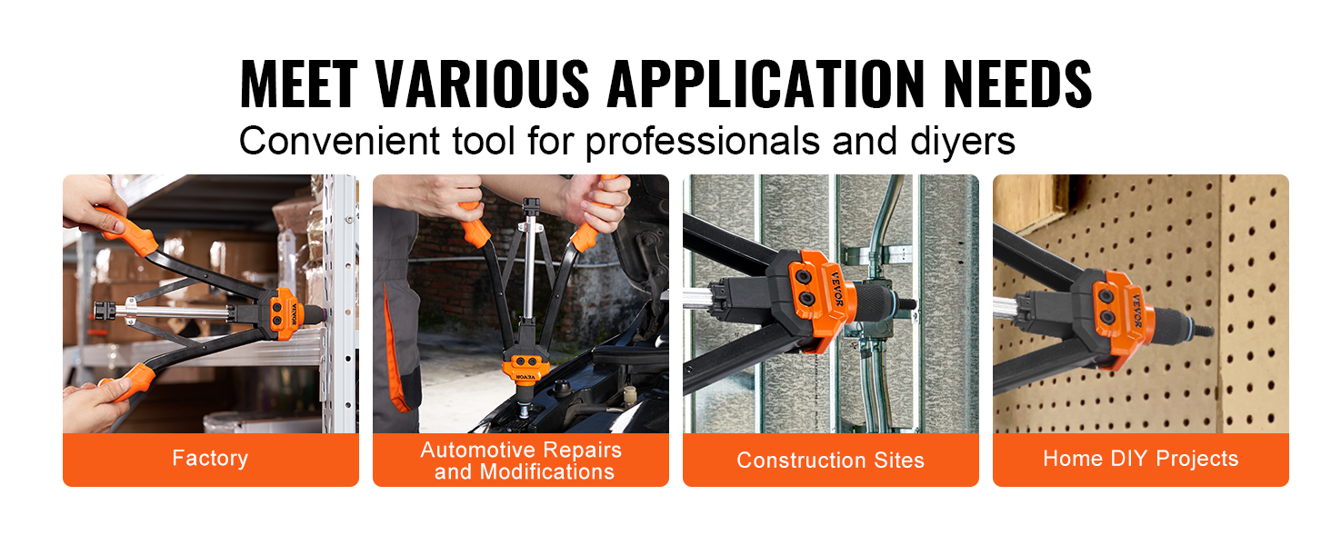 VEVOR rivet nut tool for factory, automotive repairs, construction sites, and home diy projects.