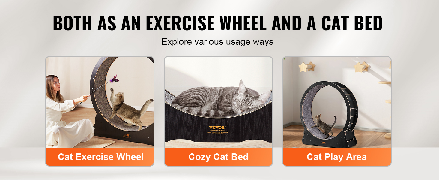 VEVOR cat exercise wheel used as cat bed, exercise wheel, and play area; versatile and engaging for pets.