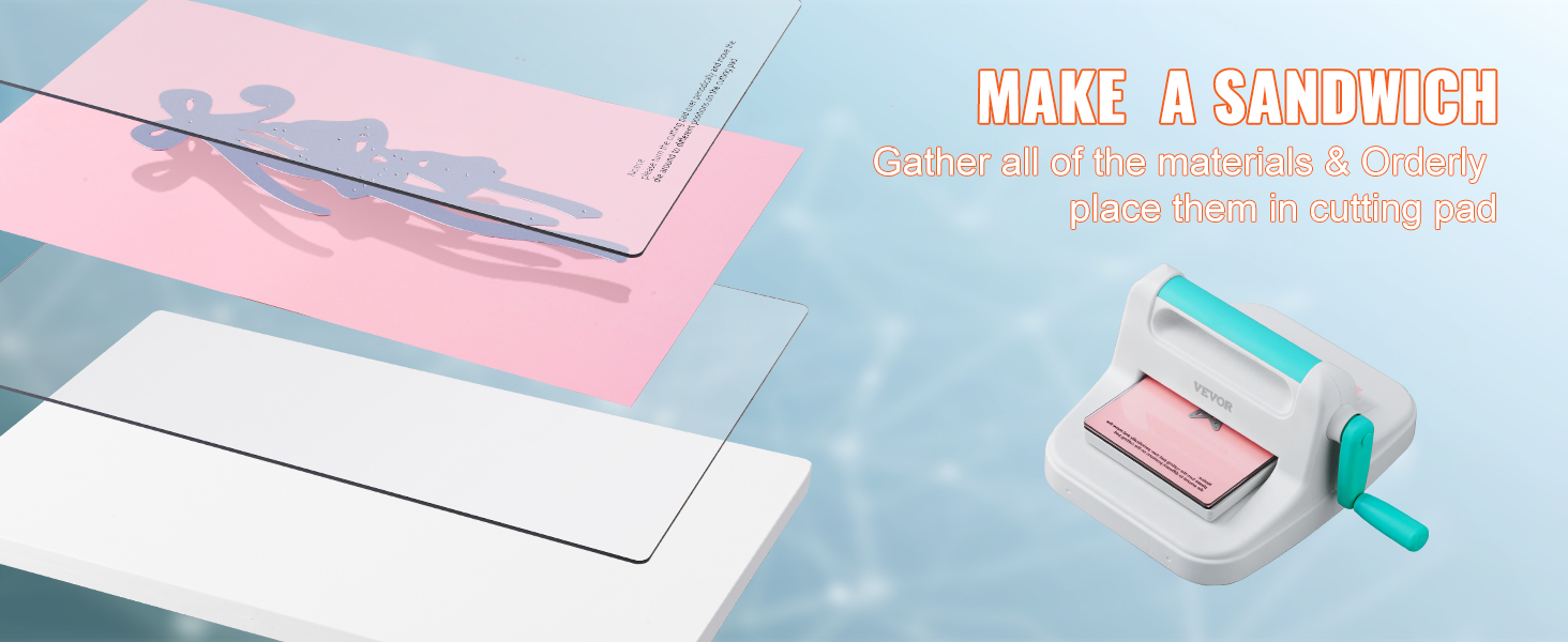 VEVOR die cutting machine with instructions on placing materials in the cutting pad.