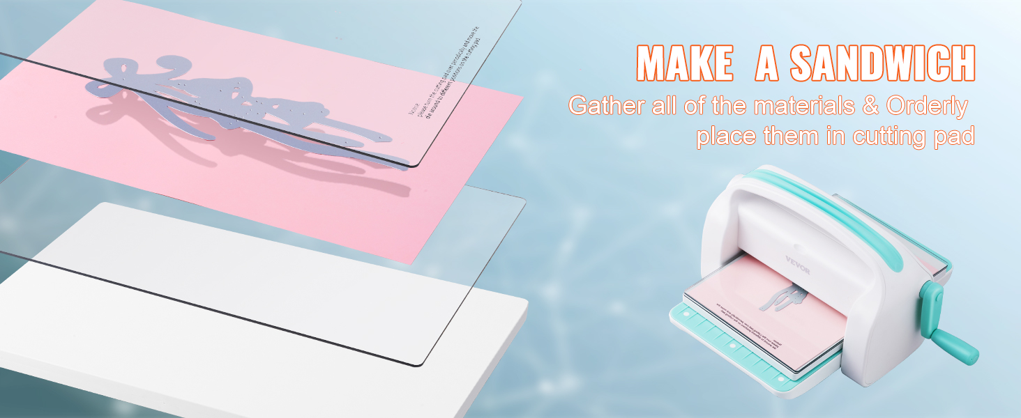 VEVOR die cutting machine with cutting pad and pink paper template.