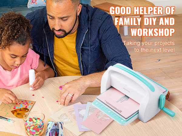 family crafting with VEVOR die cutting machine. diy projects for home and workshop creativity.