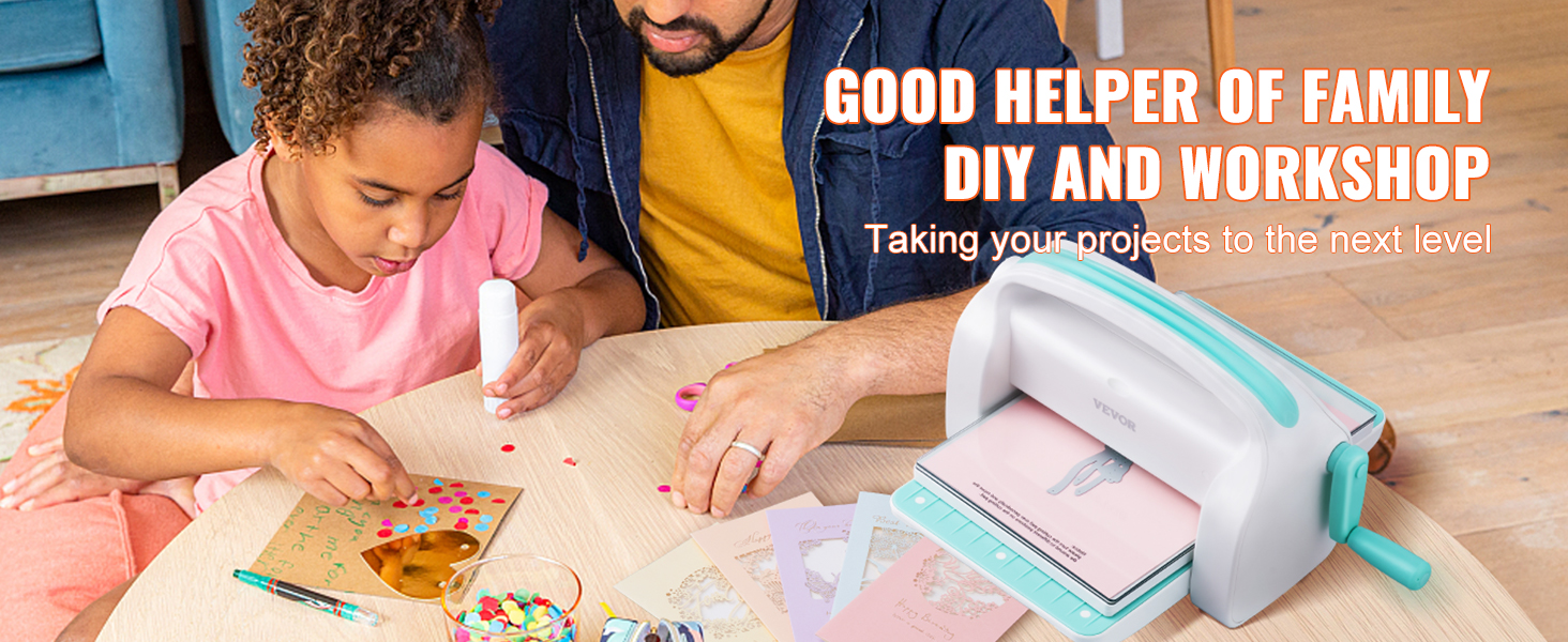 family crafting with VEVOR die cutting machine. diy projects for home and workshop creativity.
