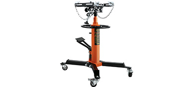 VEVOR transmission jack with pedal, chains, and caster wheels for easy movement and secure lifting.